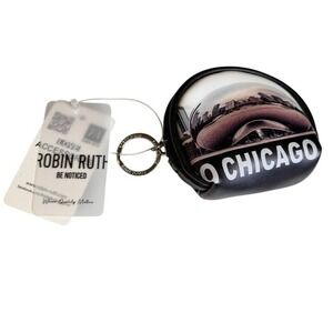 Robin Ruth Chicago Bean Skyline Coin Purse Black Souvenir Travel Windy City Gift